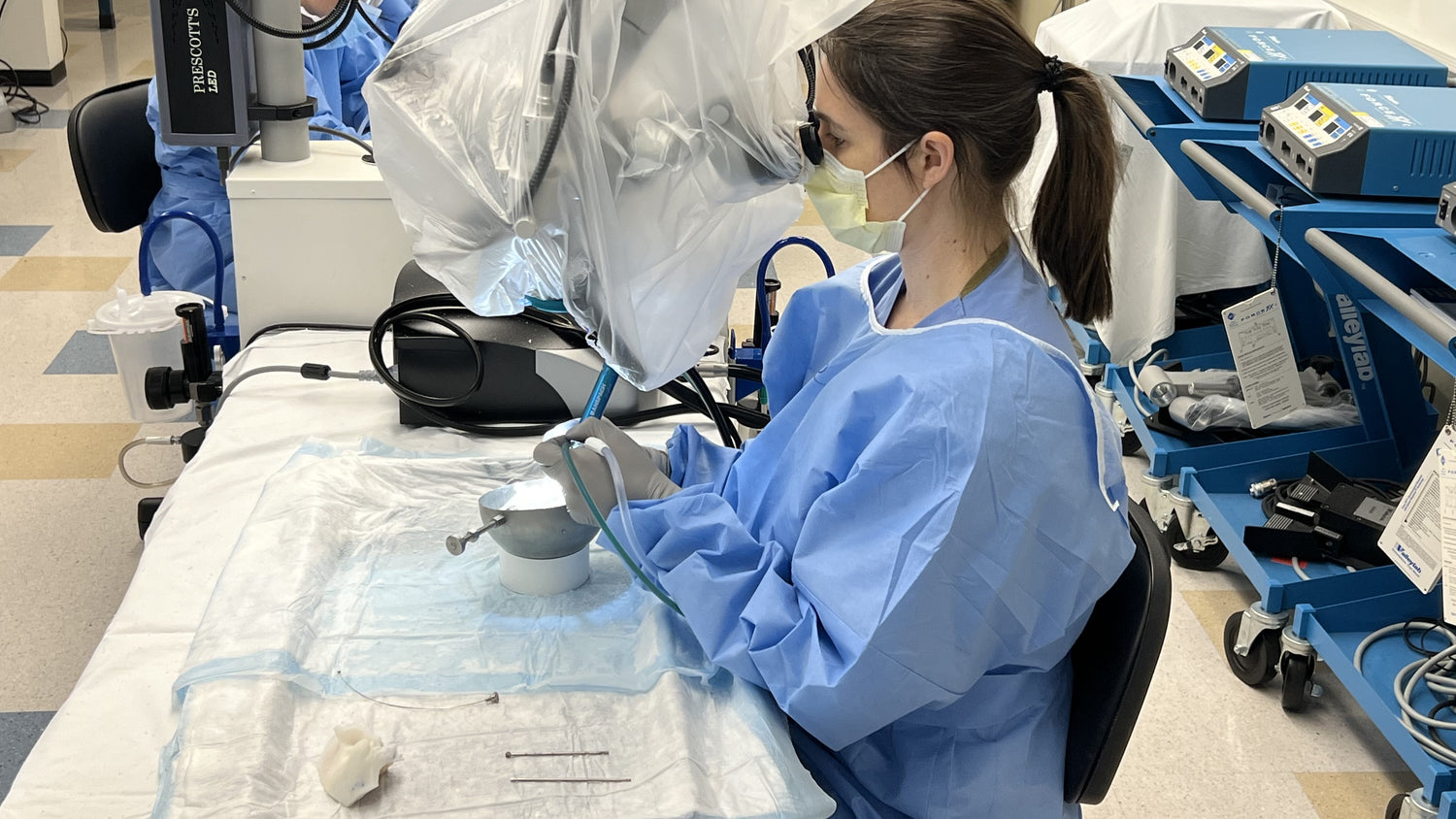 Drilling a 3D printed temporal bone during a dissection course for medical students.